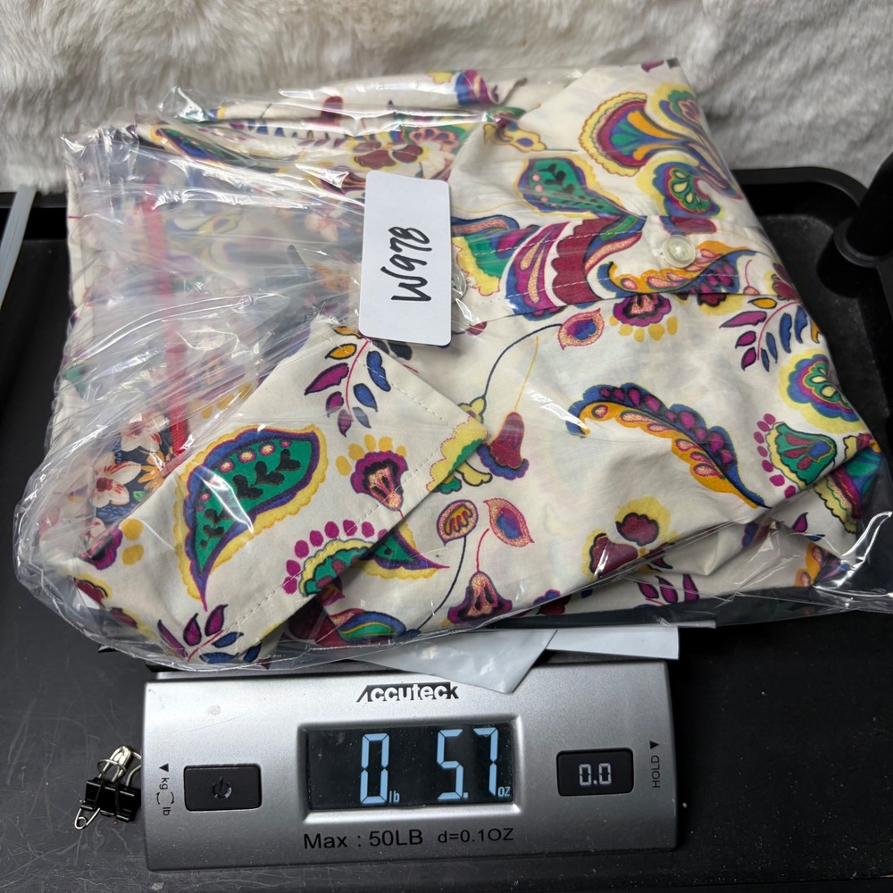 Talbots Petite Medium Paisley Cotton Button Down Shirt White Multi Color Boho - Picture 8 of 8